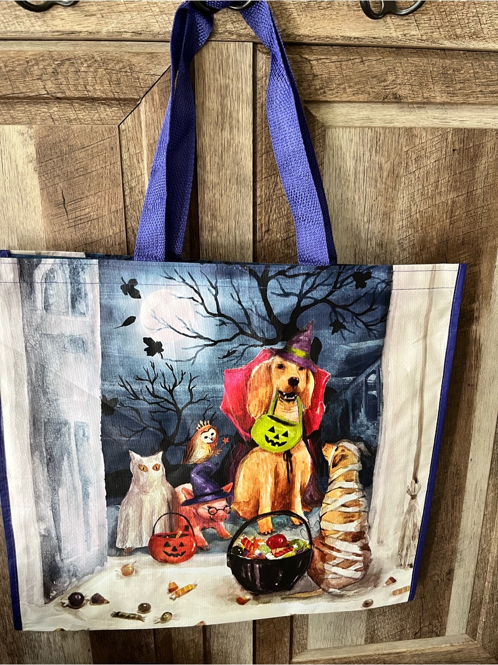 Halloween Pet Tote Bag in Purple - Festive Trick-or-Treat Design